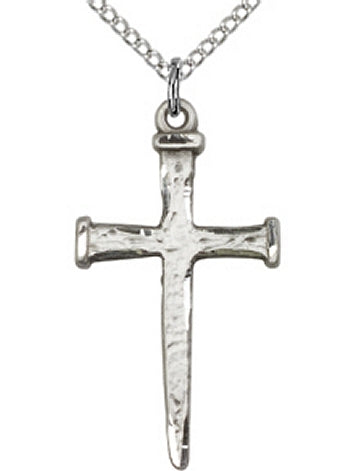 1-1/8" Tall Sterling Silver Nail Cross Pendant, Your Choice of Chain, # 64255