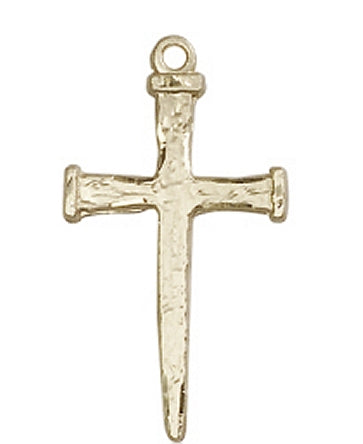 1-1/8" Tall Solid 18kt Gold Filled Nail Cross Pendant, Free Chain, # 43705