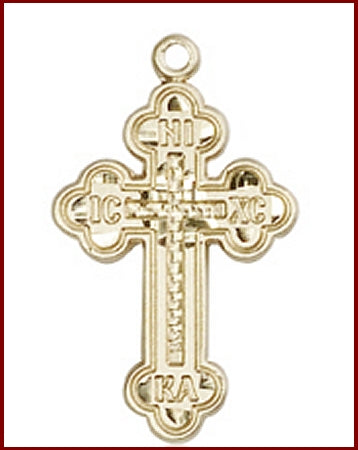 Russian Cross, Solid 18kt Gold, 7/8", Free Chain, # 43722