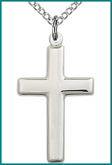 Sterling Silver Cross Medal, 7/8", Your Choice of Chain, # 43723