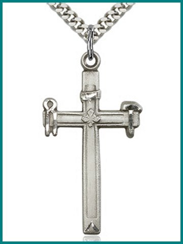 Sterling Silver Carpenter Cross Medal, 1 3/8", Your Choice of Chain, # 43726