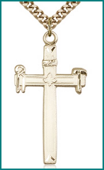 14kt Gold Filled Carpenter Cross Medal, 1 3/8", Your Choice of Chain, # 43727