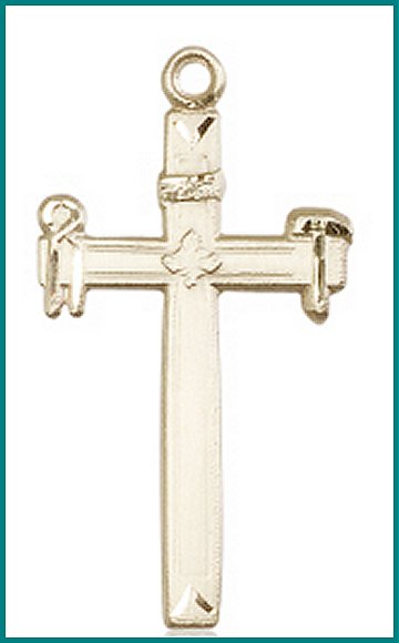 Solid 18kt Gold Carpenter Cross Medal, 1 3/8", Free Chain, # 43729