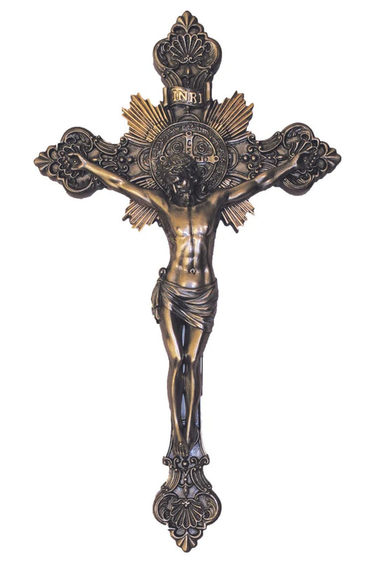 St. Benedict Resin Wall Crucifix in cold cast bronze, 19" # 4374