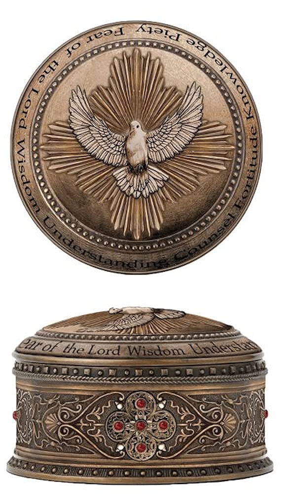Holy Spirit Keepsake Box, Lightly Hand Painted Cold Cast Bronze, 4", # 21169