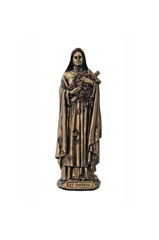 St. Theresa resin statue in lightly hand-painted cold cast bronze, 3.5" 2-count value pack # 4387