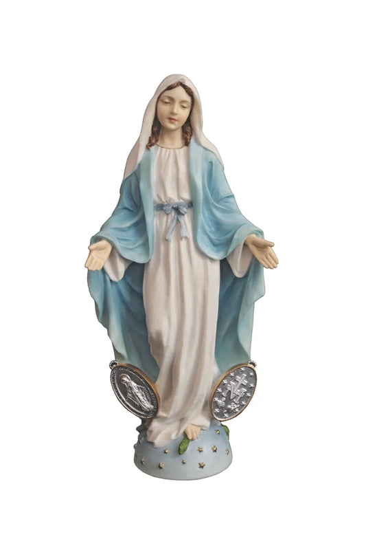 Miraculous Medal Mary Statue in full color resin, 7.75" # 4398