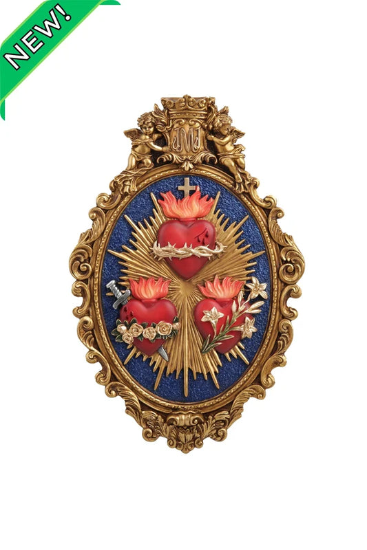 Three Hearts plaque in fully hand-painted color resin 9x14" # 4424