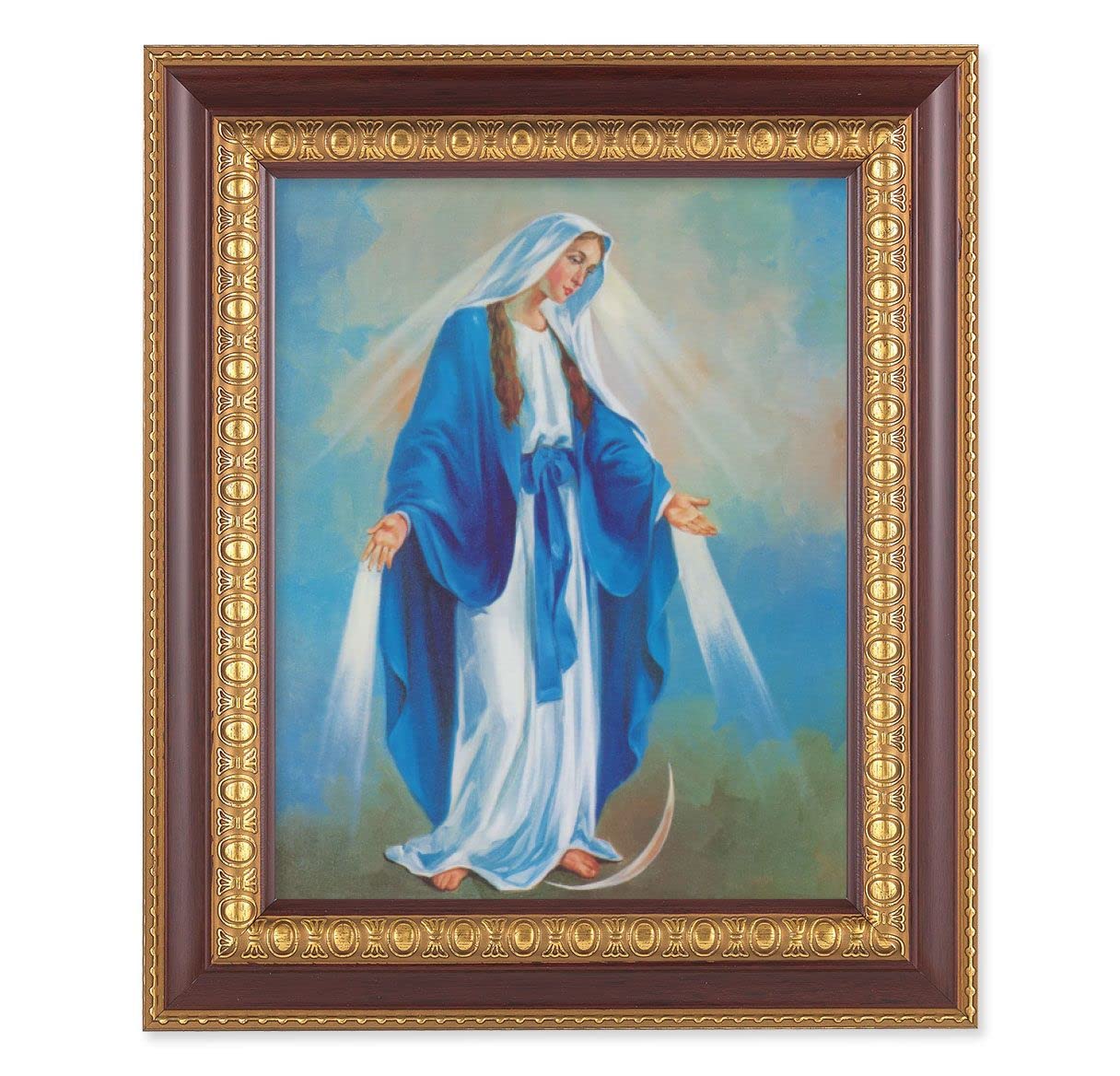 Our Lady of Grace Picture, 11-1/2"x13-1/2, Cherry Finish with Gold Egg & Dart Frame, Italian Print Under Glass # 26146