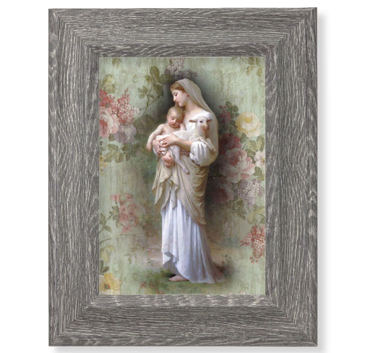 Divine Innocence Print on Wood, 7-1/2"x9-1/2 Dark Gray Weathered Frame, Italian # 28047