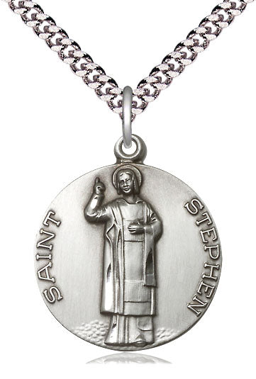 St. Stephen 7/8" Sterling Silver Medal, Your Choice of Chain # 45005