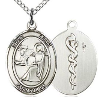 St. Luke Doctors Physicians Medal, Sterling Silver, 3/4" tall, Your Choice of Chain, # 45034