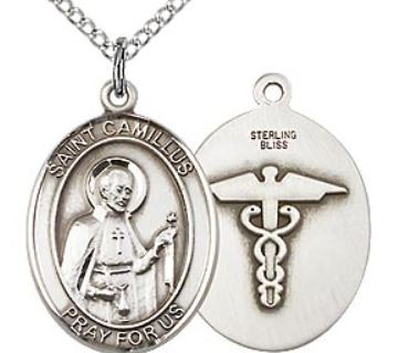 St. Camillus Nurses Medal, Sterling Silver, 1" tall, Your Choice of Chain, # 45044