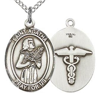 St. Agatha Nurses Medal, Sterling Silver, 1" tall, Your Choice of Chain, # 65767