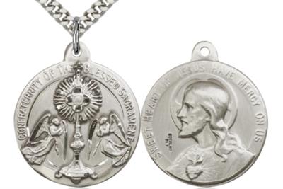 Blessed Sacrament / Sacred Heart Medal, Sterling, 15/16",Your Choice of Chain, # 45084