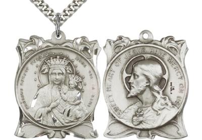 1-1/4" Our Lady of Czestochowa / Sacred Heart Medal, Sterling Silver, Your Choice of Chain, # 45085