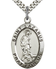 St. Lazarus Medal, Sterling Silver, 7/8", 24" Chain, # 45088-sale
