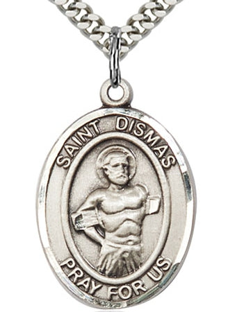 St. Dismas Medal, Sterling Silver, 1"x3/4", Your choice of chain, # 45091