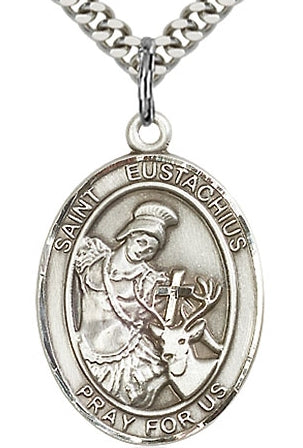 St. Eustachius Oval Medal, Sterling Silver, 1"x3/4", Your Choice of Chain, # 45095