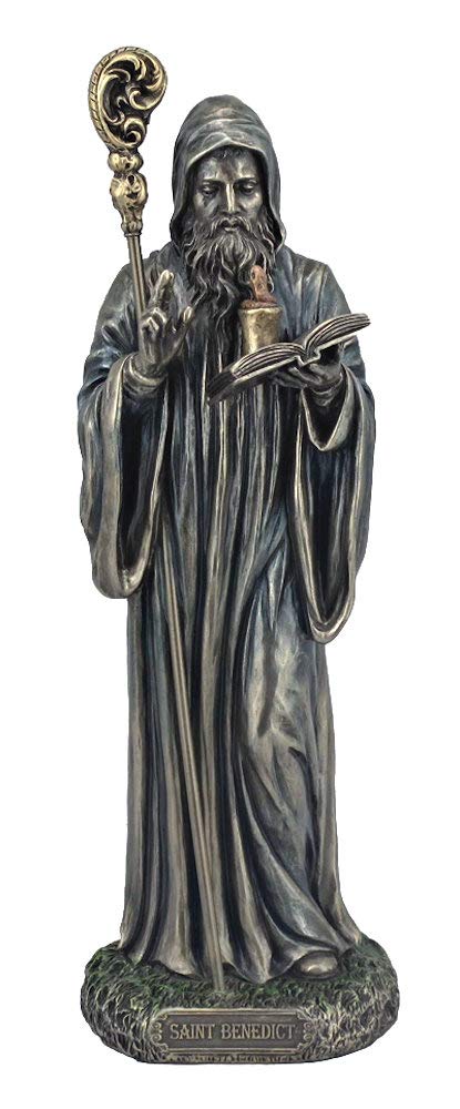 8" St. Benedict Statue, Bronzed Resin, # 63888