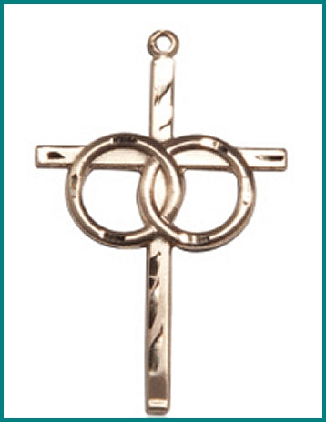 1-1/8" Wedding Cross, Solid 14kt Gold, Free Chain, # 45374