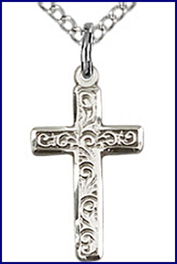 1-3/8" Cross, Sterling Silver, your choice of chain, # 45380