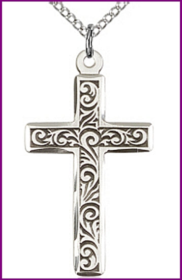 1-1/4" Cross, Sterling Silver, your choice of chain, # 45384