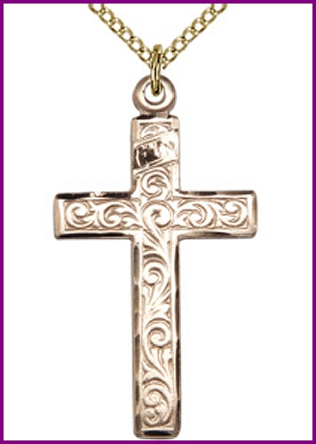1-1/4" Cross, 14kt Gold Filled, your choice of chain, # 45385