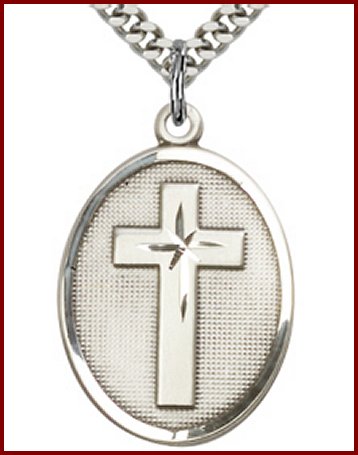 3/4" Oval Cross, Sterling Silver, your choice of chain, # 45413