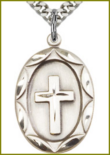 1" Oval Cross, Sterling Silver, your choice of chain, # 45403
