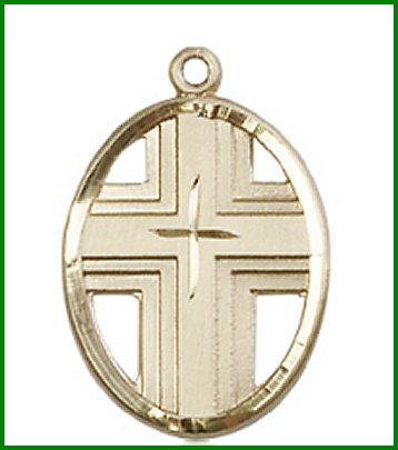 Terraced 3/4" Cross, Solid 14kt Gold, Free Chain, # 45407