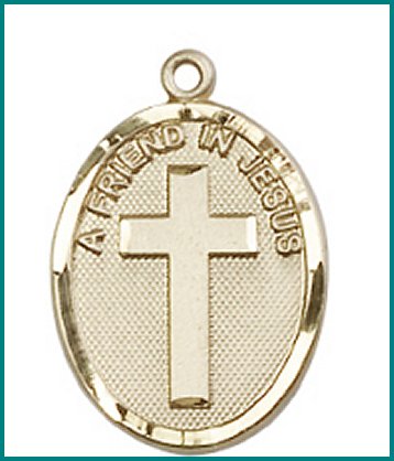 3/4" A Friend in Jesus Cross, Solid 18kt Gold, Free Chain, # 45412