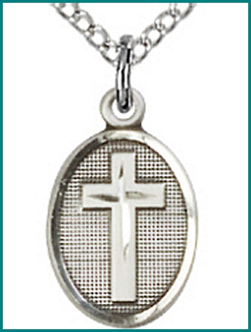 1/2" Oval Cross, Sterling Silver, your choice fo chain, # 45423