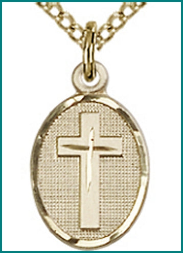 1/2" Oval Cross, 14kt Gold Filled, your choice of chain, # 45424