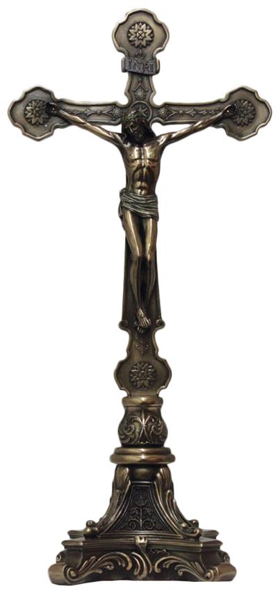 13" Standing Very Ornate Crucifix, Bronzed Resin, # 45435