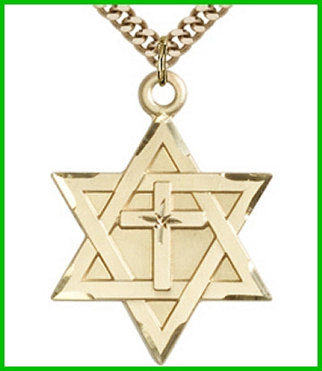 1-1/4" 14kt Gold Filled, Cross & Star of David, your choice of chain, # 45447