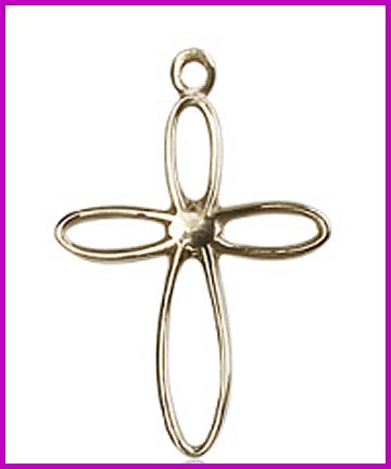 3/4" Pierced Ovals Cross, Solid 18kt Gold, Free Chain, # 45457