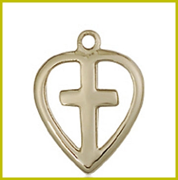 1/2" Cross Heart Necklace, Solid 18kt Gold, Free Chain, #, 45463