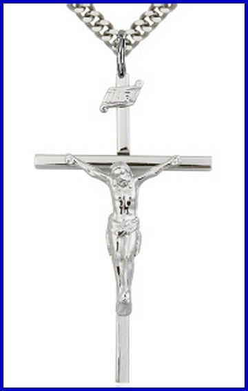 Sterling Silver Crucifix, 1-3/4", your choice of chain, # 45480