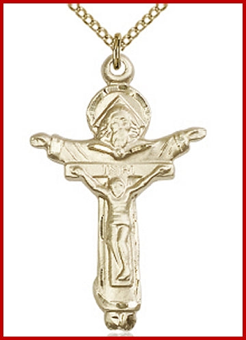 1-3/8" 14kt Gold Filled, Trinity Crucifix, your choice of chain, # 45485
