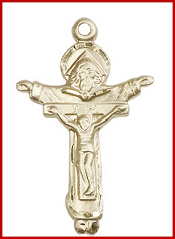 1-3/8" Solid 14kt Gold Trinity Crucifix, Free Chain, # 45486