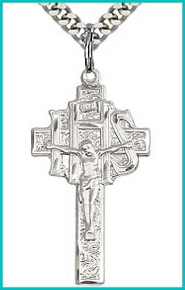 IHS Cross, 1-1/4" Sterling Silver, your choice of chain, # 45501