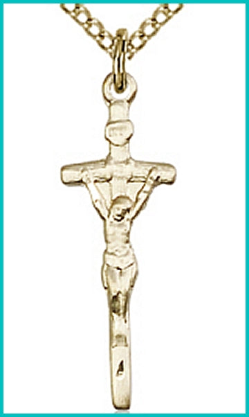 7/8" Papal Crucifix in 14kt Gold Filled, your choice of chain, # 45523