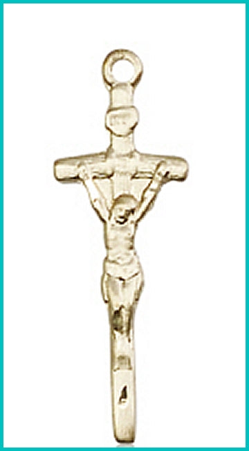 7/8" Papal Crucifix in Solid 14kt Gold, Free Chain, # 45524