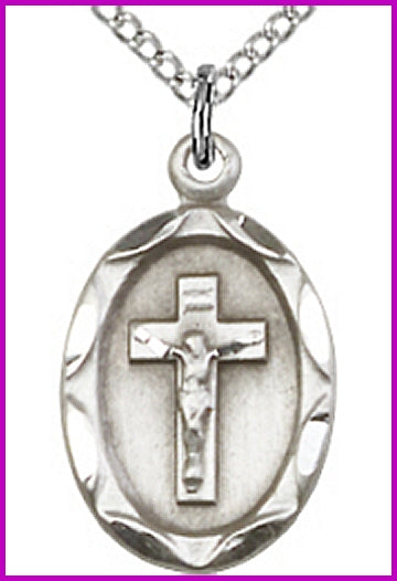 3/4" Oval Crucifix in Sterling Silver, your choice of chain, # 45532