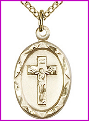 3/4" Oval Crucifix in 14kt Gold Filled, your choice of chain, # 45533