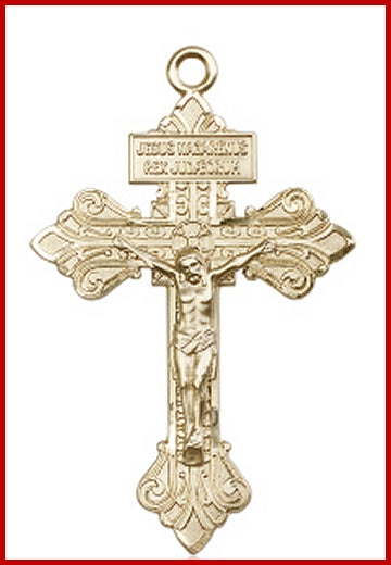 2-1/8" Pardon Crucifix in Solid 14kt Gold, Free Chain, # 45536