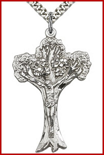 1-5/8" Tree of Life Crucifix, Sterling Silver, your choice of chain, # 45538