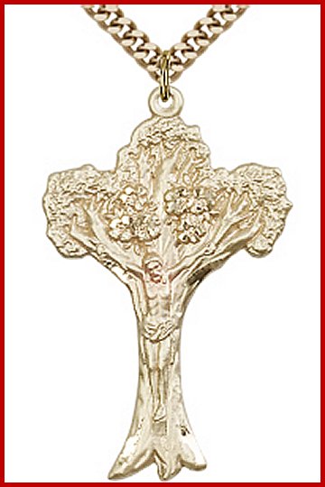 1-5/8" Tree of Life Crucifix, 14kt Gold Filled, your choice of chain, # 45539