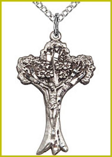 1" Tree of Life Crucifix, Sterling Silver, your choice of chain, # 45542